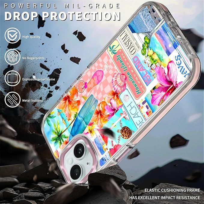 Case for iPhone 14 Plus/15 Plus, Coastal Beach Cover Coquette Collage Phone - Image 5