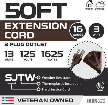 Iron Forge Cable 50ft Brown Outdoor Extension Cord - Image 2
