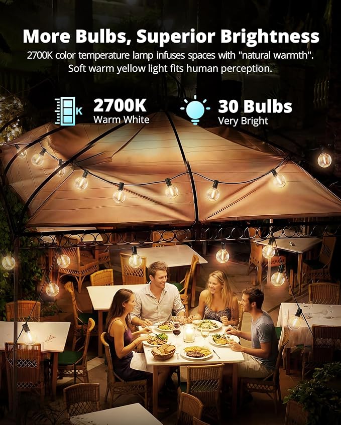 VIPAR Outdoor String Lights, 60FT 32 G40 Bulbs Patio Lights Outdoor Waterproof - Image 4