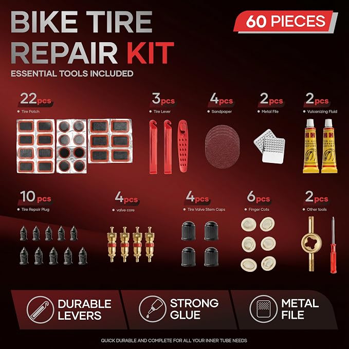 60Pics Bike Tire Repair Kit, Bicycle Inner Tube Patch Kit - Image 2