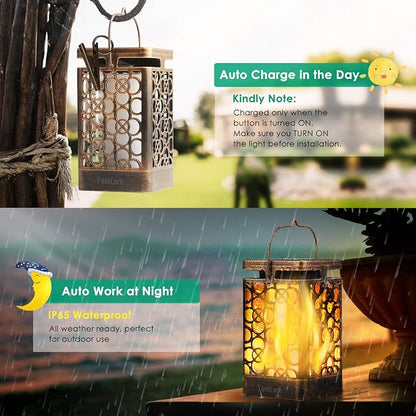 TomCare Solar Lights Upgraded Solar Lantern Flickering Flame Outdoor Hanging - Image 4