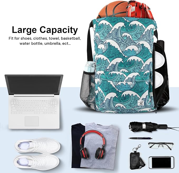 Drawstring Backpack with Mesh Pockets String Gym Bag Sackpack Sandproof Water - Image 2