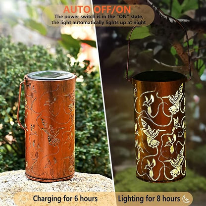 2 Pack Solar Lanterns Outdoor Hanging Hummingbird Decor Lantern, Waterproof - Image 5