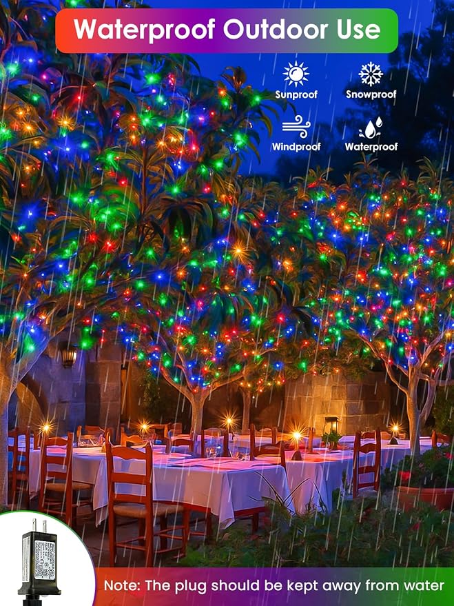 66Ft 200 LED RGB Color Changing 4th of July Fairy Lights Plug in, Waterproof - Image 7