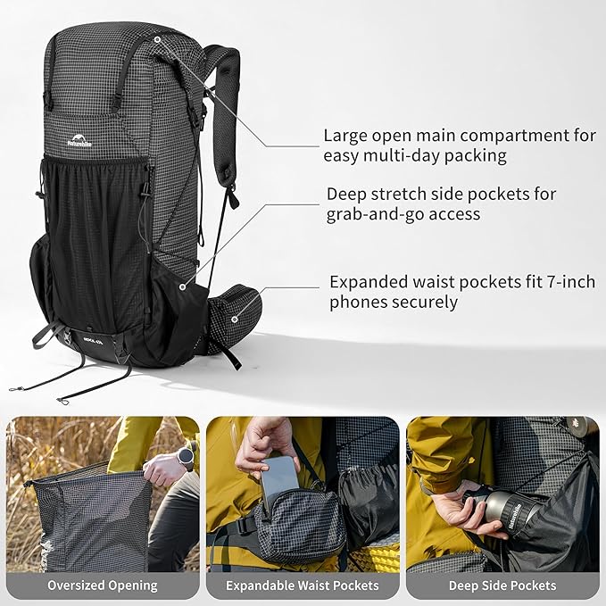 Naturehike 45L Rock 2.0 Upgraded Internal Frame Hiking Backpack - Image 3