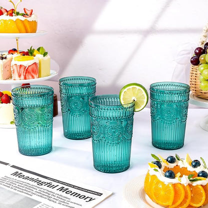 Ciaell 12 Pack Romantic Plastic Water Glasses - 14 Oz Green Vintage Drinking - Image 8