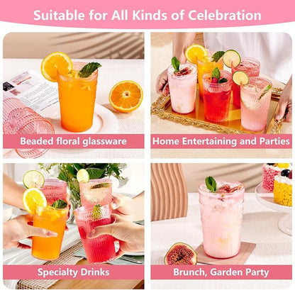 Ciaell 12 Pack Romantic Plastic Water Glasses - 14 Oz Pink Vintage Drinking - Image 9