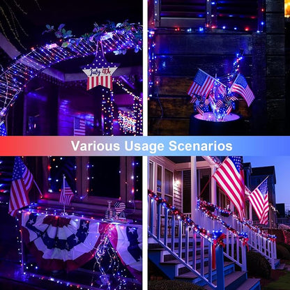 JMEXSUSS 2 Pack Red White and Blue Solar Lights, Each 100 LED 33FT Solar Fairy - Image 8