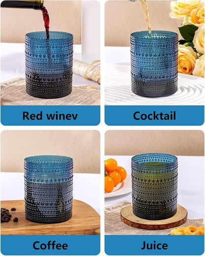 YOUBET 24PCS Plastic Drinking Glasses - 14OZ Blue Hobnail Drinkware Glasses - - Image 3