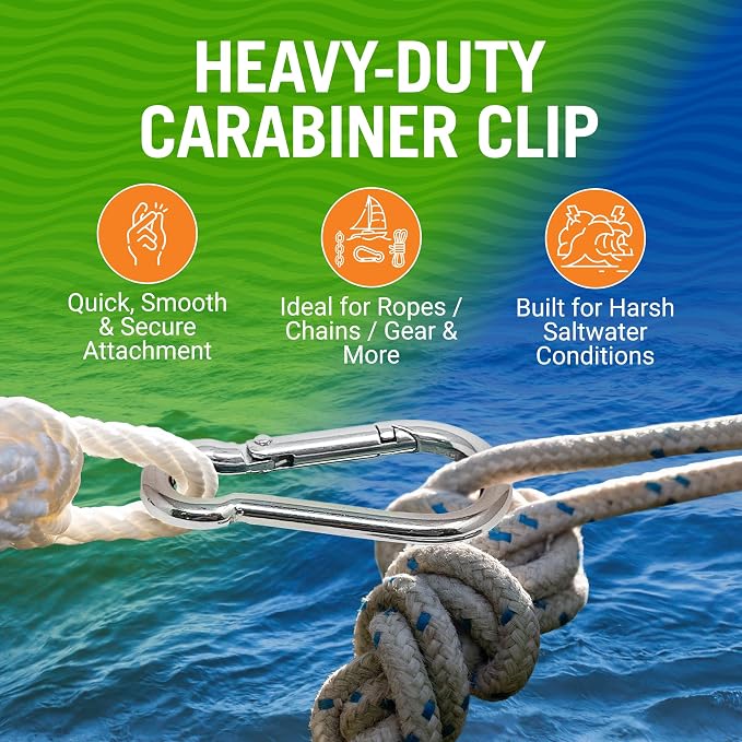 Stainless Steel Carabiner Clip, 4 Pack, 316 Marine Grade, Heavy Duty Spring - Image 2