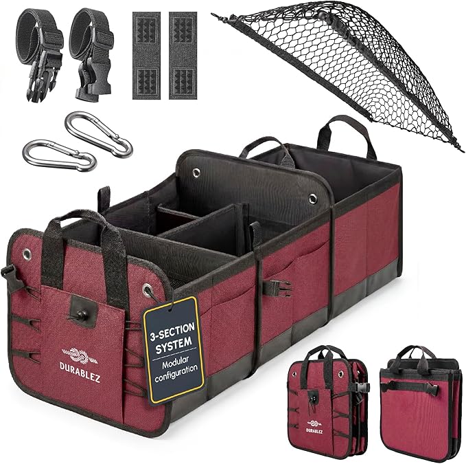 XL Trunk Organizer 3-Section for SUV, Van – Modular L-Shape Car Storage Box by DURABLEZ