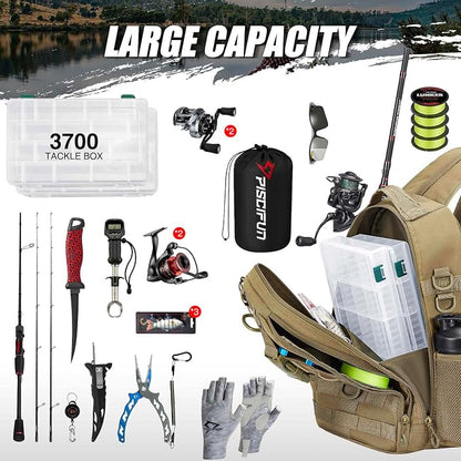Piscifun Fishing Backpack with Rod Holder, Lightweight Sling Bag Storge Gear - Image 7