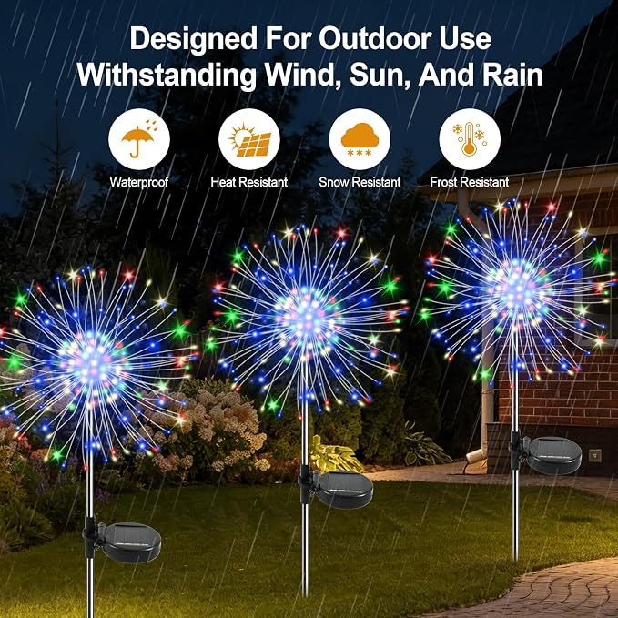 Solar Garden Lights Outdoor, 4 Pack 120 LED Twinkling Firework Lights Decorative - Image 3