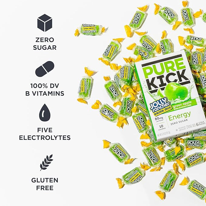 PURE KICK Energy Singles To Go Drink Mix, Jolly Rancher Green Apple, Includes - Image 4