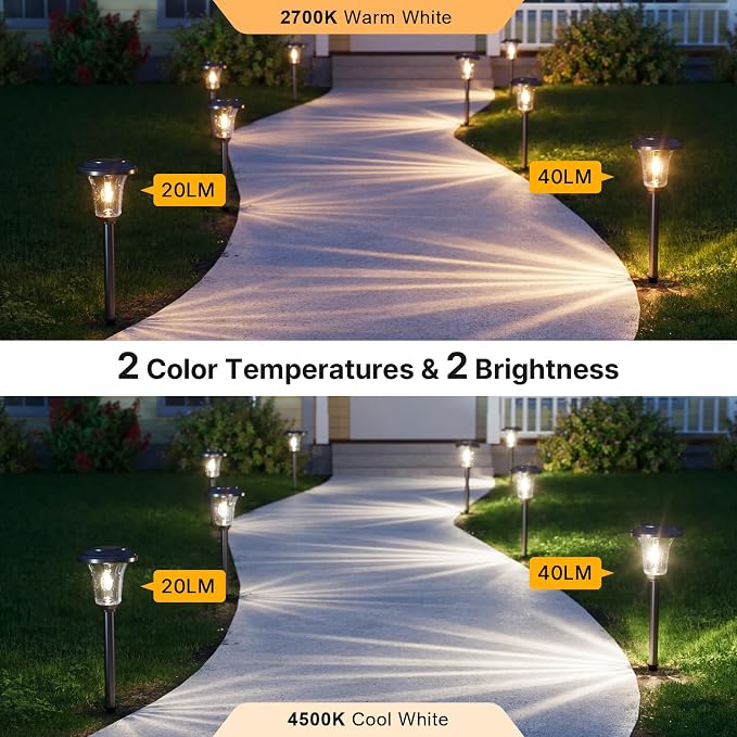 XMCOSY+ Solar Lights Outdoor Waterproof, 6 Pack Metal Glass Solar Pathway Lights - Image 3