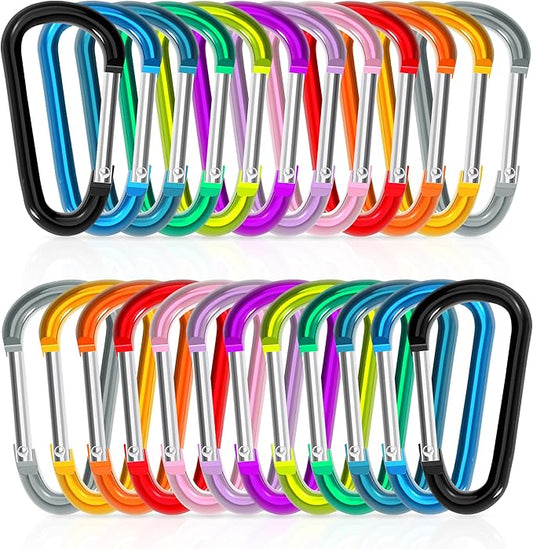 24pc Aluminum Carabiner Clip D Ring, Keychain Spring Hook, Small Carabiners Set by Zalava