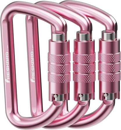 FresKaro 3inch 12kN-2698lbs Auto Locking Carabiner Clips, Solid D Shape by FresKaro