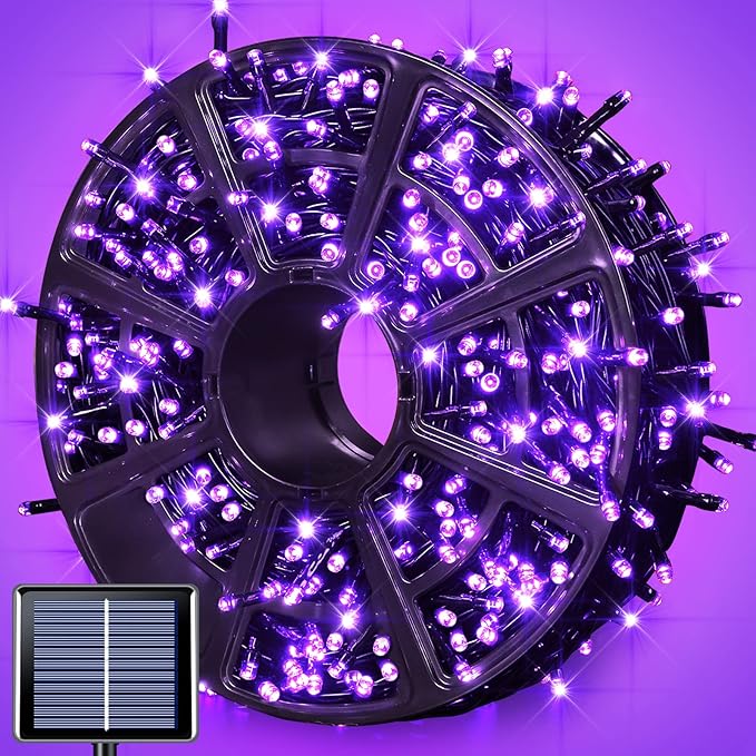 JMEXSUSS 600LED Purple Solar Halloween Lights, 206.7ft Solar String Lights by JMEXSUSS