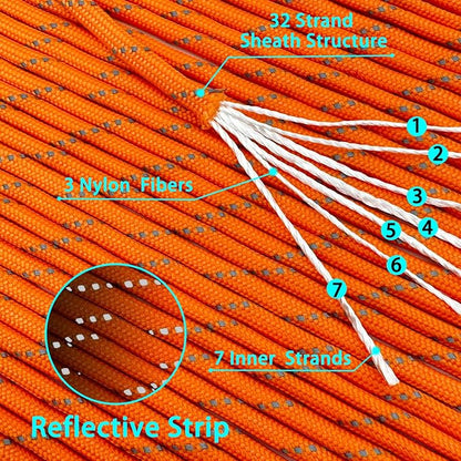 VVAAGG Reflective Paracord Rope 100FT, 7 Strand Nylon para Cord Lanyard Utility - Image 4