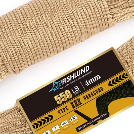 Paracord 550 lb, 7 Strand Paracord Rope 100ft 4mm, Nylon Parachute Cord by FISHLUND