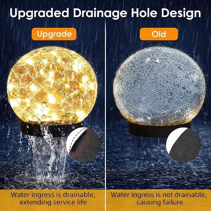 SyouHome Solar Garden Lights Outdoor Waterproof, 6 Pack LEDs Cracked Glass Ball - Image 2
