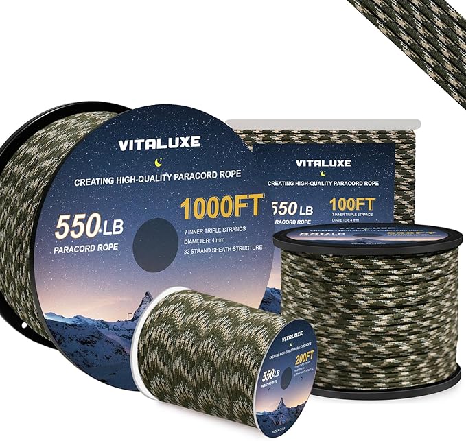 Paracord 550, 7 Triple Strands Utility Rope, Parachute Cord by VITALUXE