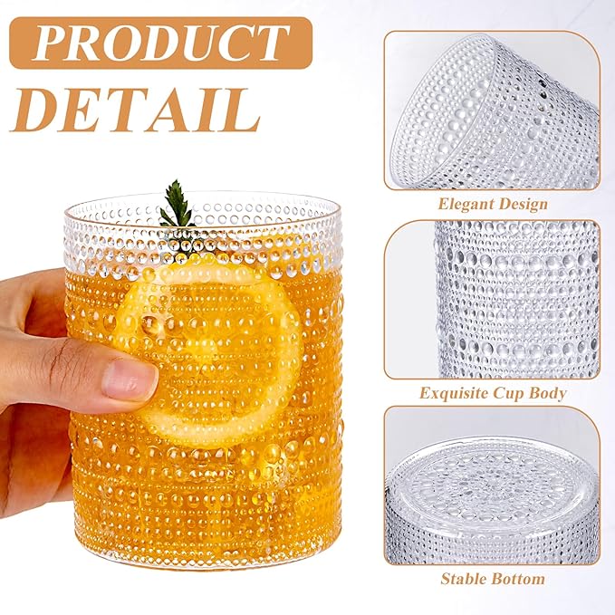 18PCS Plastic Hobnail Drinking Glasses - 14 Oz Clear Vintage Glasses Mixed - Image 4