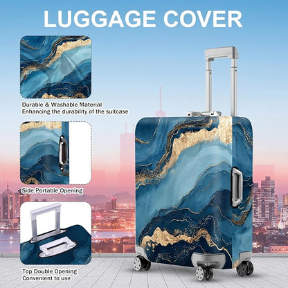 ANNA QUEEN Blue Marble Luggage Cover, Modern Gold Vein Abstract Design Suitcase - Image 3