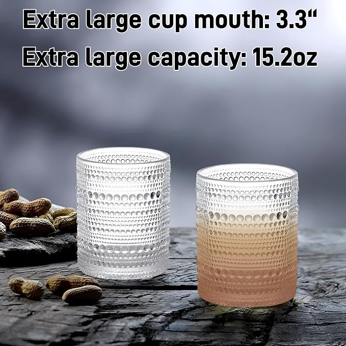 Set of 4 Hobnail Drinking Glasses, 15.2 Oz Romantic Water Glasses, Cocktail - Image 3