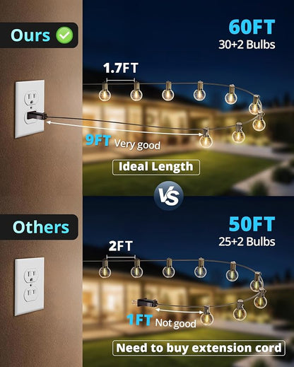VIPAR Outdoor String Lights, 60FT 32 G40 Bulbs Patio Lights Outdoor Waterproof - Image 3
