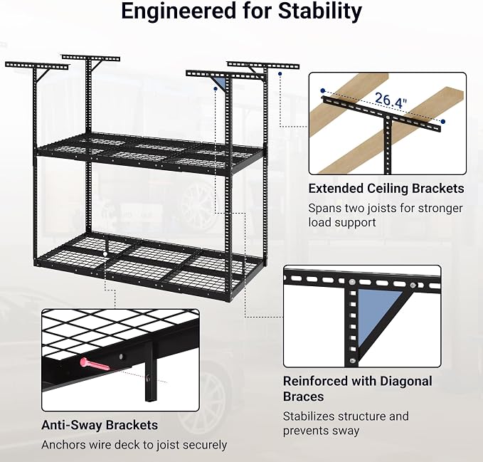 FLEXIMOUNTS 3x6 2-Tier Overhead Garage Storage Rack – Adjustable Heavy Duty - Image 6