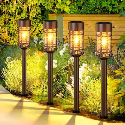 ILANCK Solar Pathway Lights Outdoor Solar Lights 8 Pack Metal & Glass Design - Image 7
