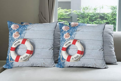 Ambesonne Coastal Throw Pillow Cushion Case Pack of 4, Welcome on Board Message by Ambesonne