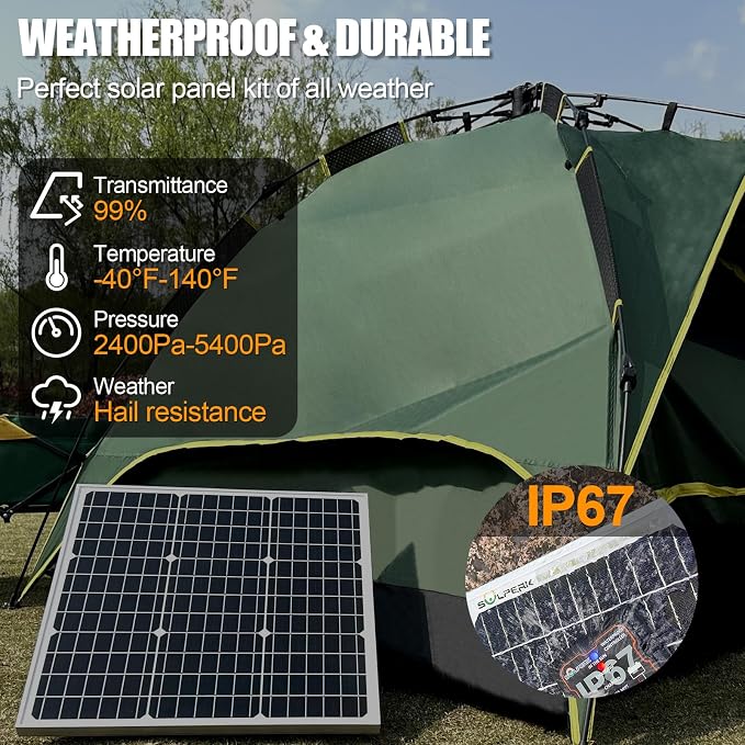 SOLPERK Solar Panel Kit 50W 12V, Waterproof Solar Battery Trickle Charger - Image 6