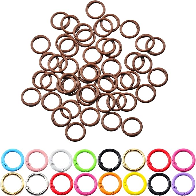 Carabiner Clip 48Pcs Brown Metal Key Ring Clip Circle Keychain Rings Bulk by KJMLDIY