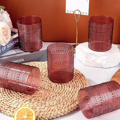 18PCS Plastic Hobnail Drinking Glasses - 14 Oz Burgundy Vintage Glasses Mixed - Image 7