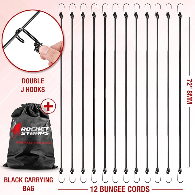 Rocket Straps - Ultimate Outdoor Bungee Cord Assortment - Heavy Duty Set of 12 - Image 3