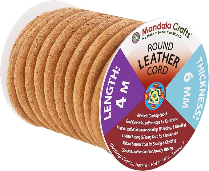 Mandala Crafts Round Genuine Tan Leather Cord by MandalaCrafts