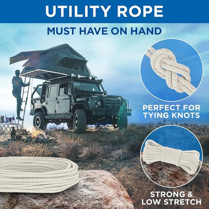 TECEUM 500lb Cotton Rope 3/16” – 50 FT | 100 FT– Strong All-Purpose Braided - Image 6