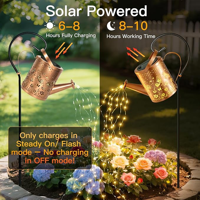 Ollny Solar Watering Can with Cascading Lights Outdoor Garden Decor, Birthday - Image 5