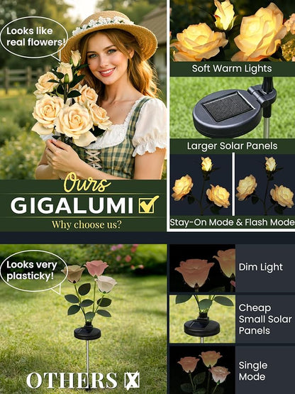 GIGALUMI Solar Lights Outdoor for Garden Decor, 3 Pack Solar Flower Lights - Image 2