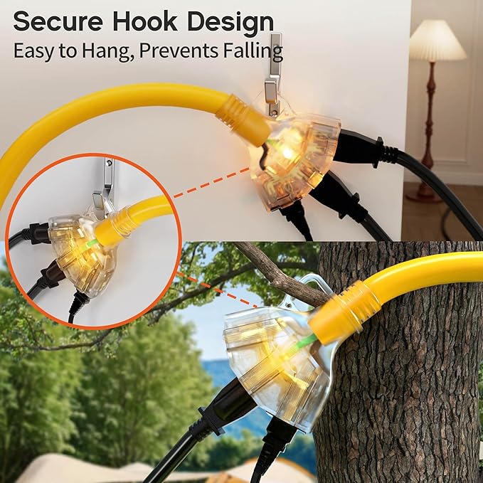 25 ft 12 Gauge Heavy Duty 3 Outlet Extension Cord Splitter - Image 5