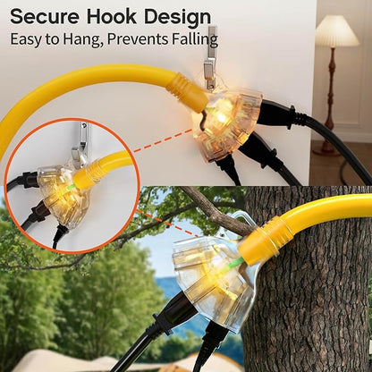 25 ft 12 Gauge Heavy Duty 3 Outlet Extension Cord Splitter - Image 5