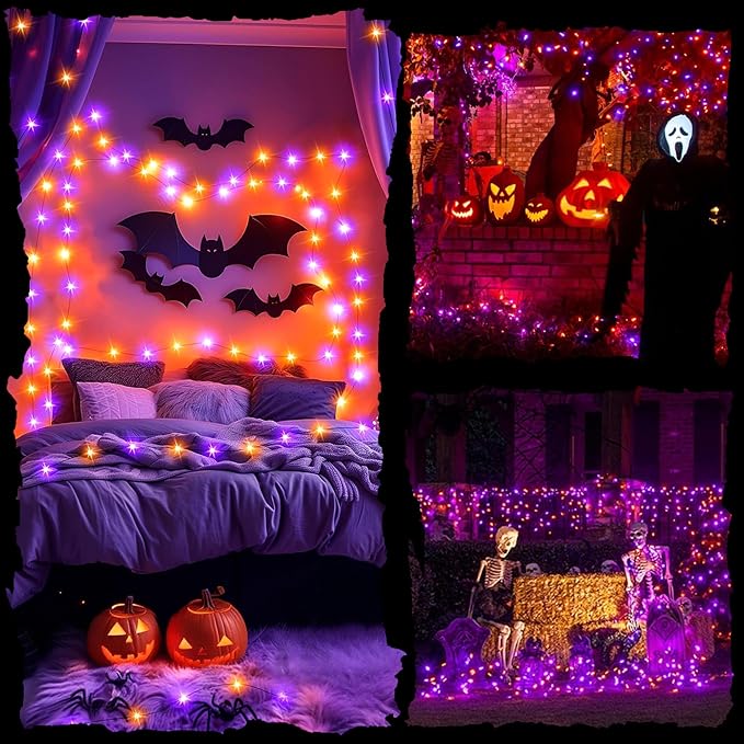 300LED 93 Ft Orange & Purple Halloween Lights 8 Modes Halloween Light Mini - Image 9