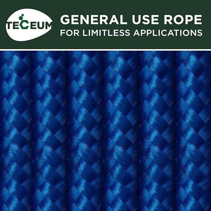 TECEUM Rope – 150 Feet x 1/4 Inch – Blue – Strong All-Purpose Utility Rope – - Image 9