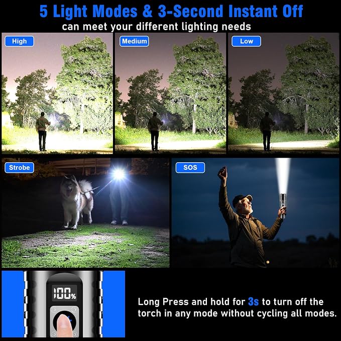 Goreit Flashlights LED High Lumens Rechargeable, 000 Lumens XHM77.2 Super - Image 7