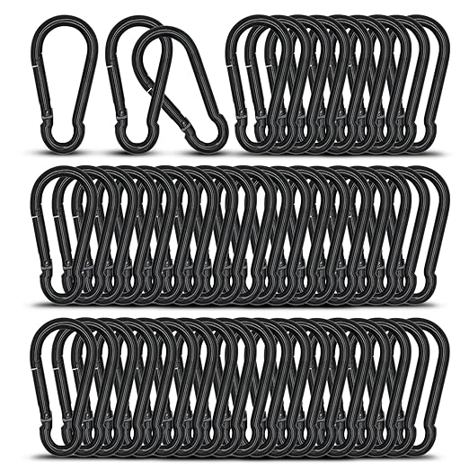 Small Carabiner Clip Hook, 1.97 inch 50 pcs Black Heavy Duty Spring Snap Hook by KINLINK