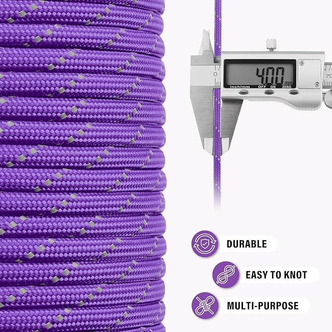 Reflective Paracord Rope 750 lb - 500ft 5/32" Parachute Cord 4MM 12-Strand para - Image 6