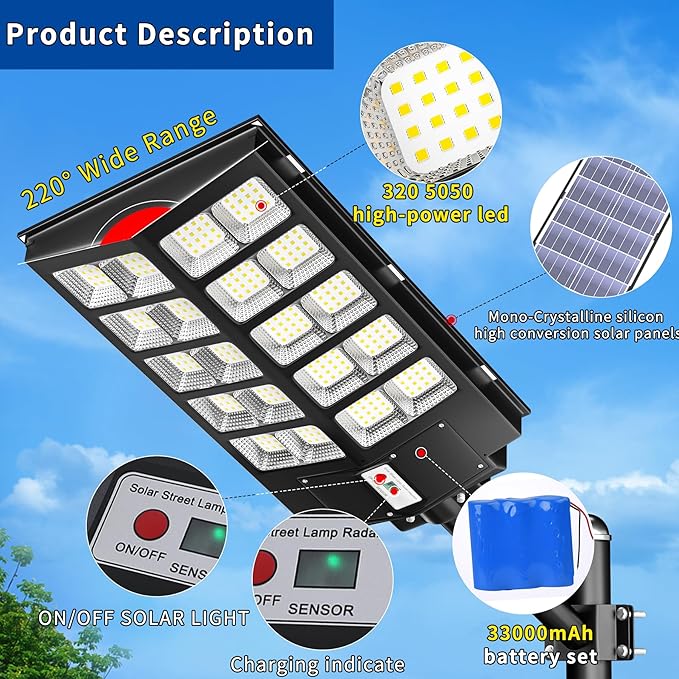 Ofuray Solar Street Lights Outdoor, Solar Security Flood Lights Parking Lot - Image 2