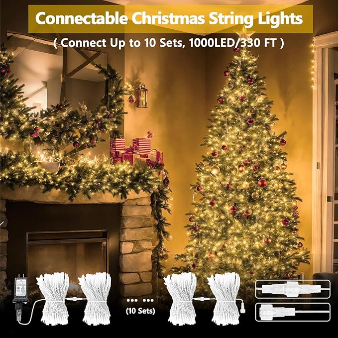 Connectable 100 LED String Lights Indoor Outdoor, 33FT Warm White Christmas - Image 2